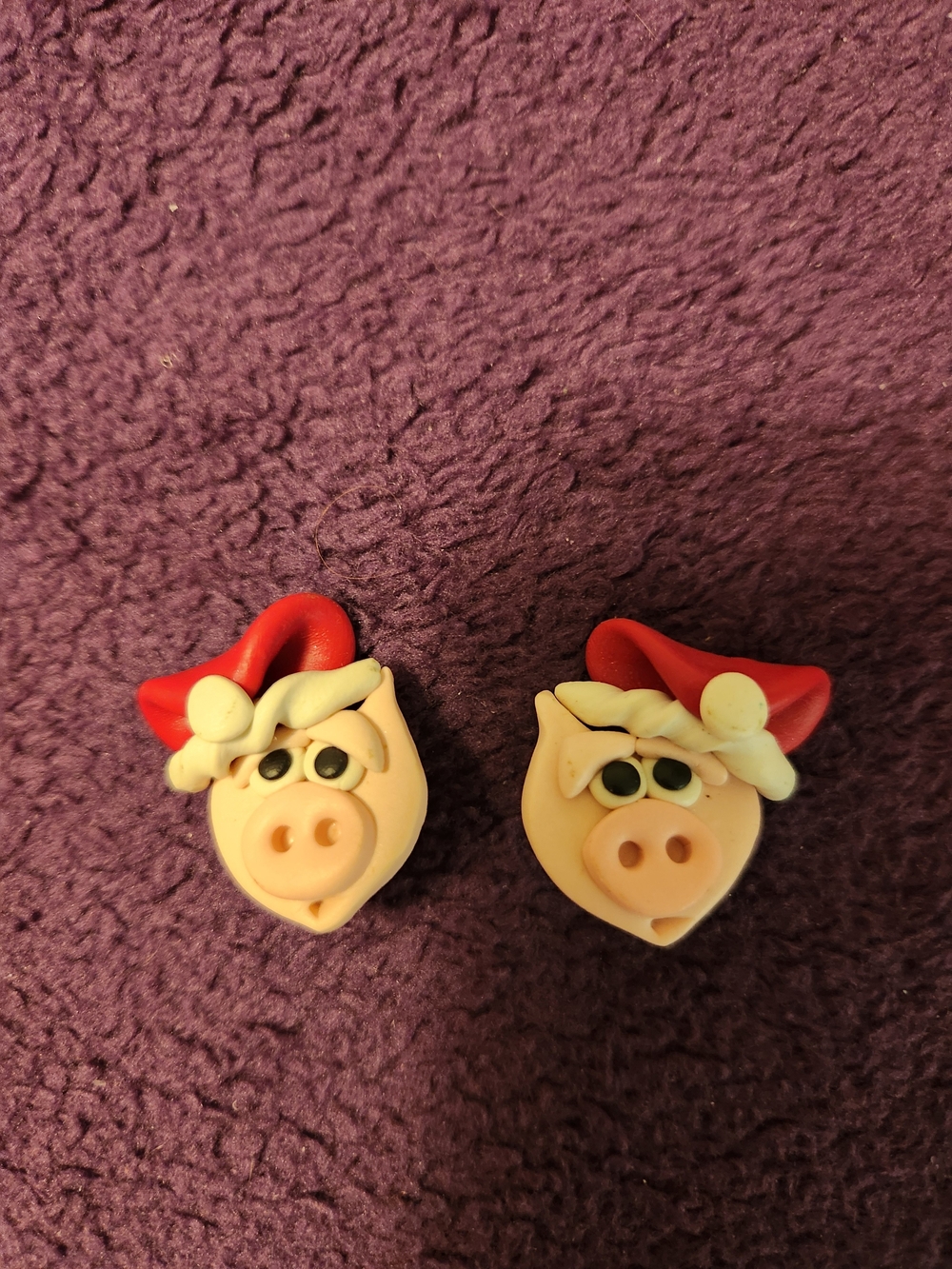 Cute Pink Pig Santa Earrings